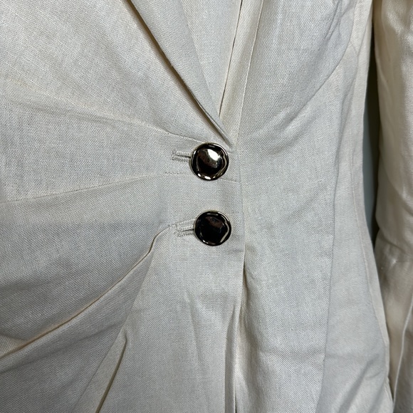 Zara Cream Colored Long Linen Blend Double Breasted Blazer Sz Medium! - Picture 4 of 8